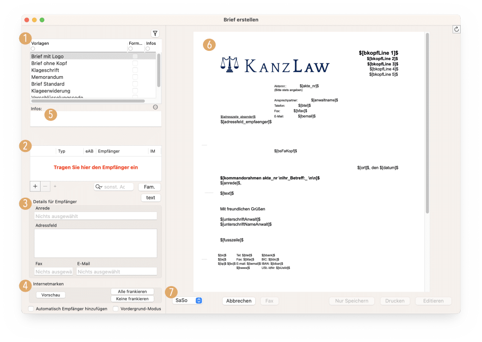 Kanzlaw Handbuch Briefschreibung Neuer Brief