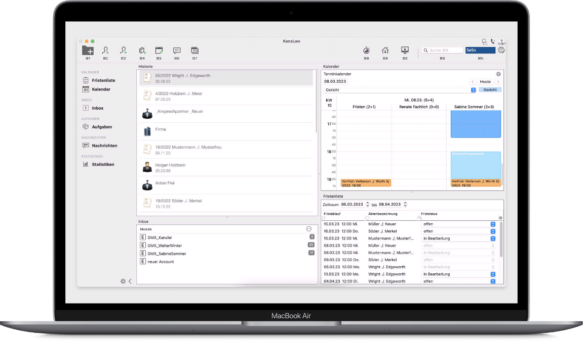 Bildschirmfoto Kanzlaw Kanzleiverwaldungssoftware